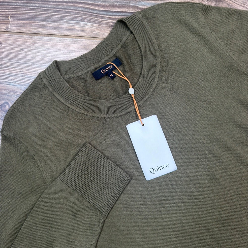 Quince Women MEDIUM Lightweight Cotton Cashmere Crew Sweater Olive Green NWT